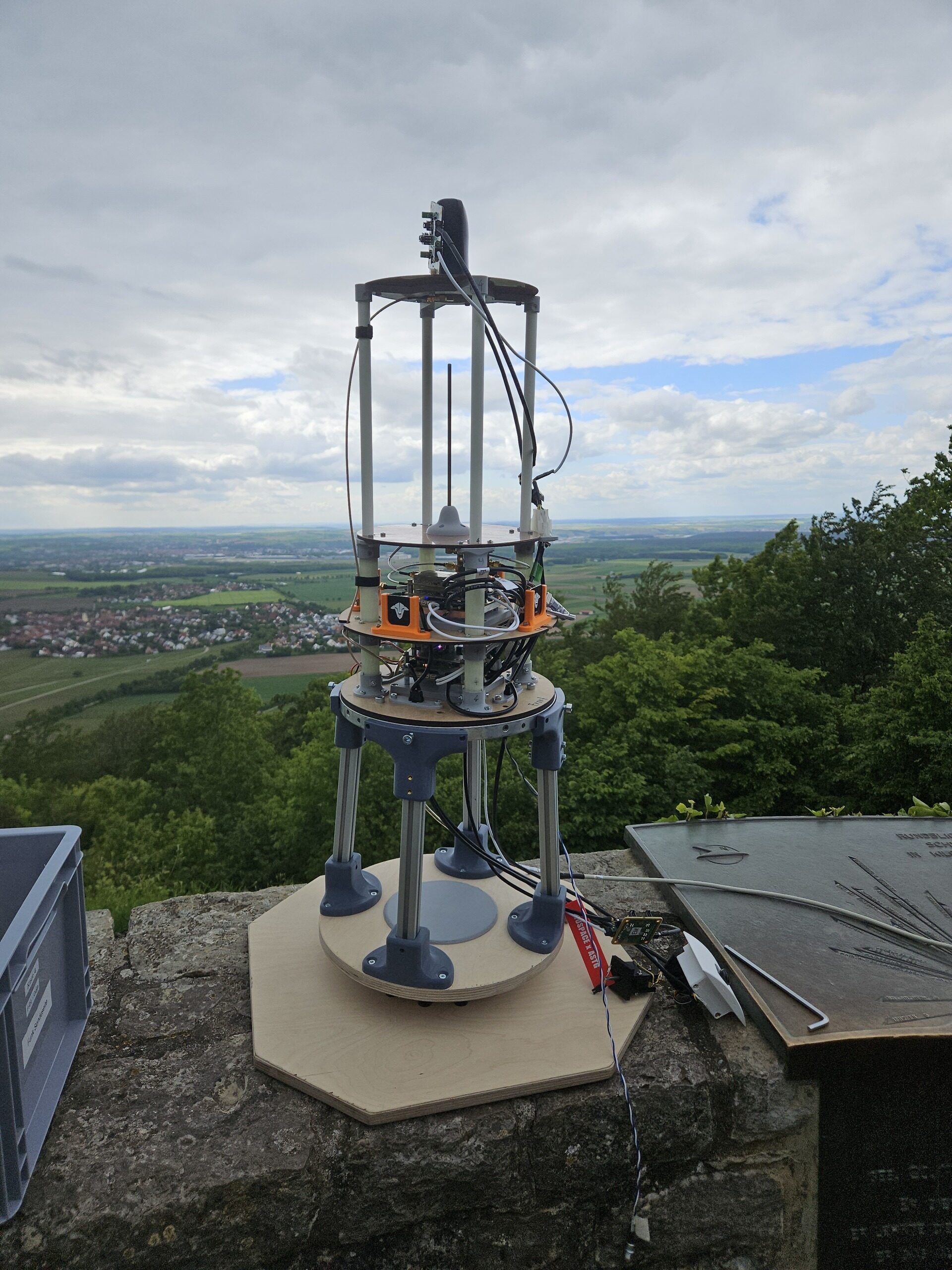 The fully integrated S²OUTH telemetry stack assembled on its support frame during outdoor testing
